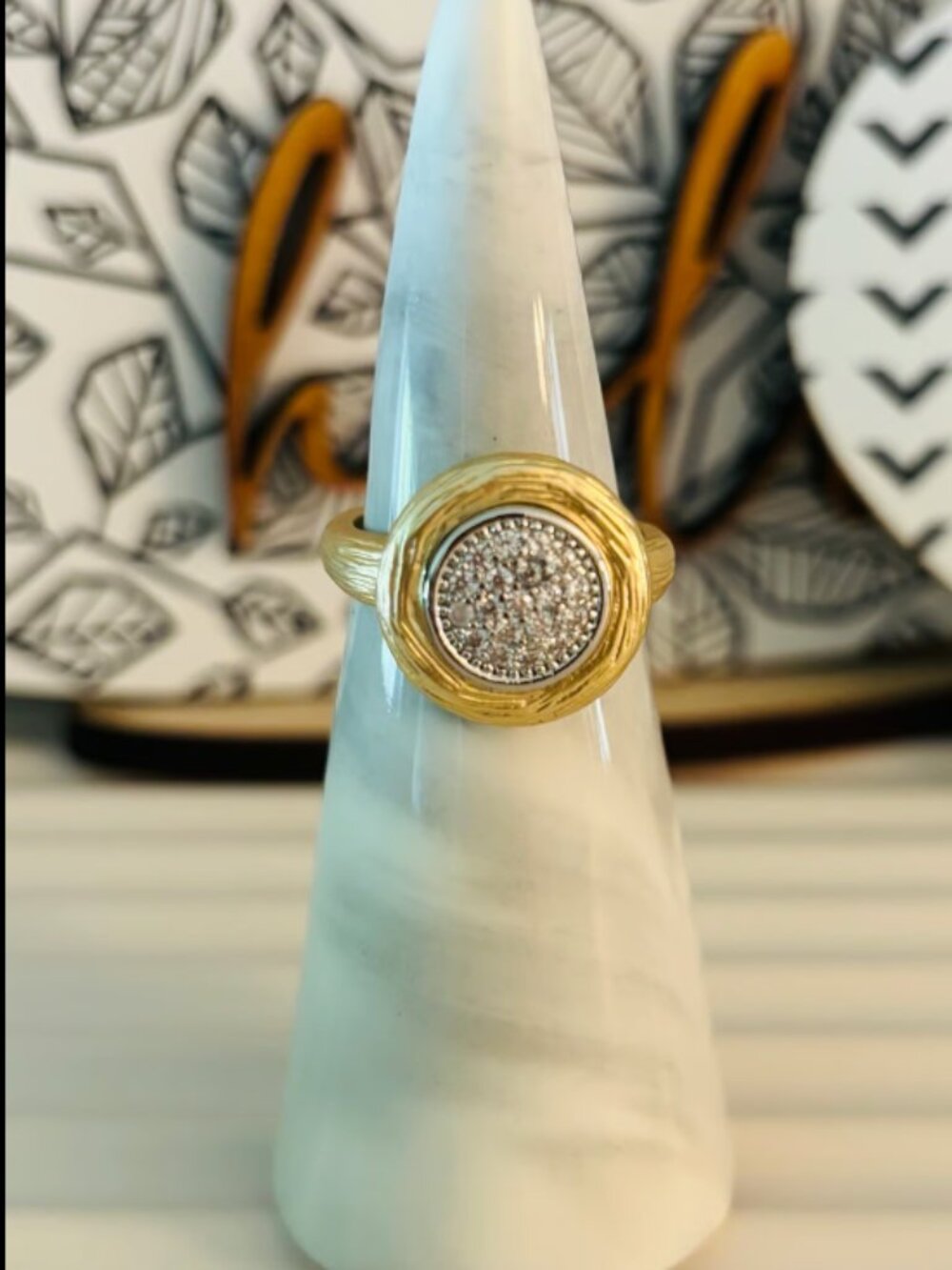 Boutique Matte Gold and CZ Ring - Size 7